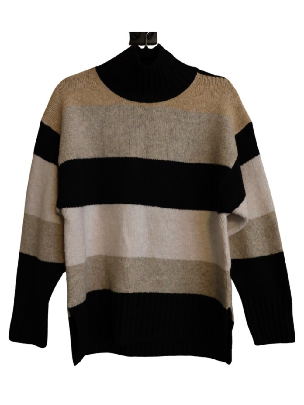 A New Day Neutral Striped Cozy Knit Mock Turtleneck Sweater - Size Small